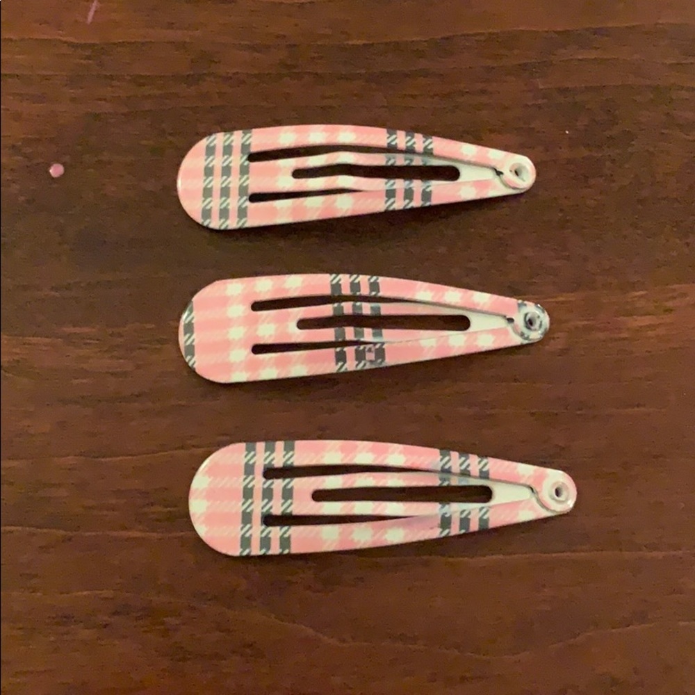 Pink Plaid hair clips